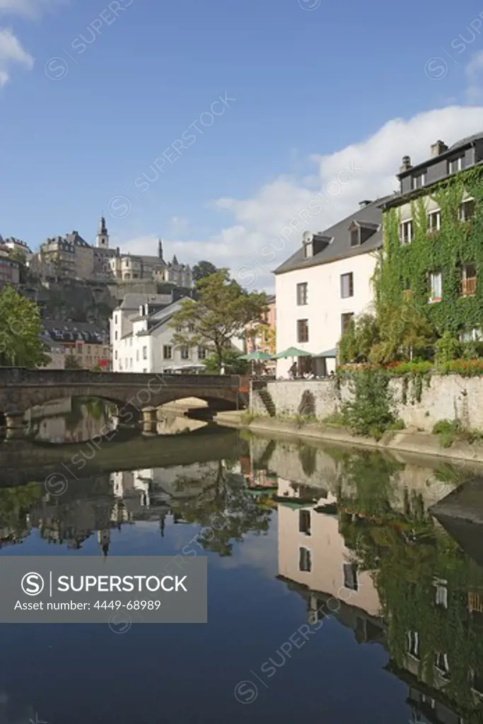 A cafe on the Alzette river in the Grund district of Luxembourg