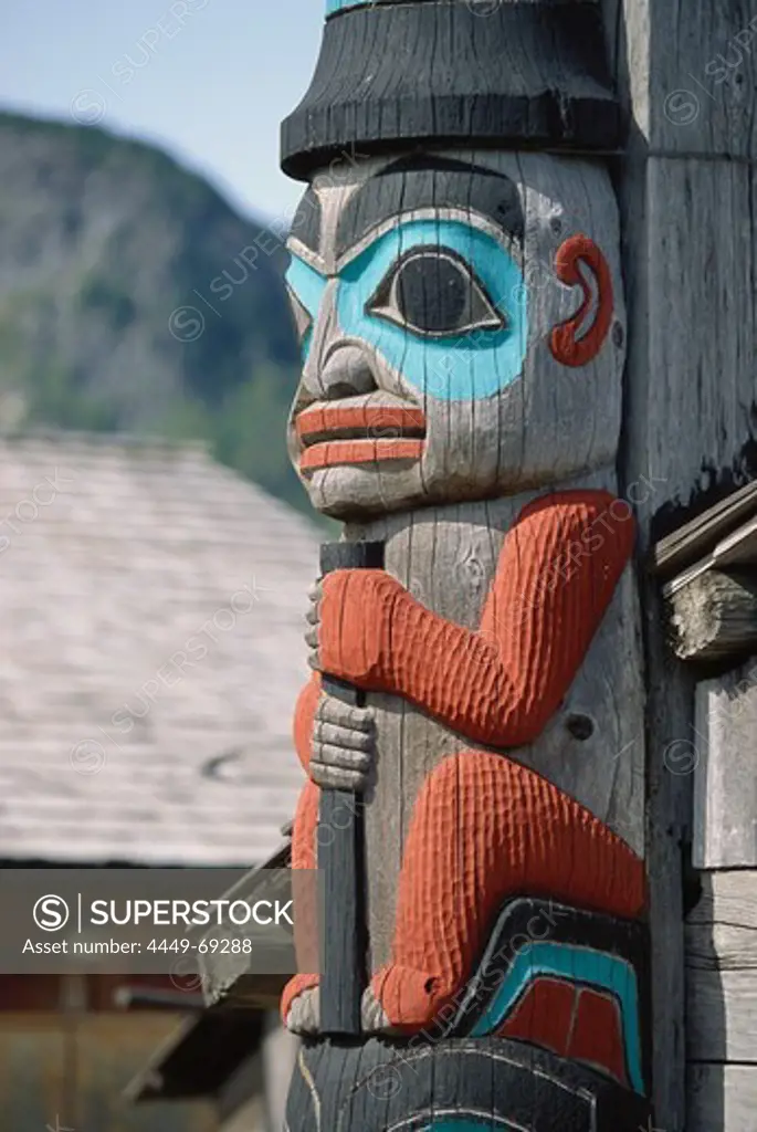 Close up of totem pole, Haines, Alaska, North America, America