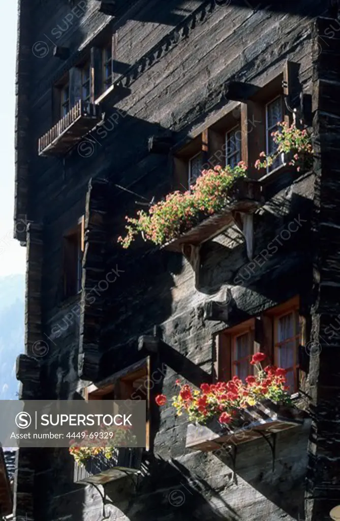 traditional wood house in Grimentz, Valais, Switzerland