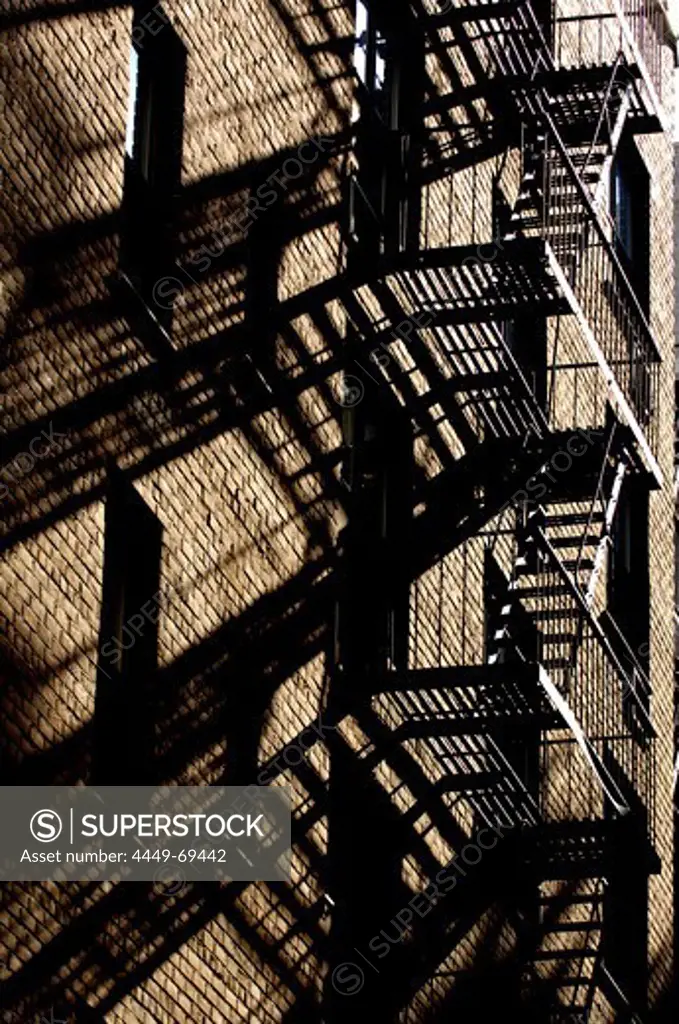 Fire escape stairs in SoHo, New York City, New York, USA