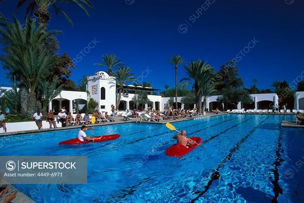 Canoeing in the hotel swimming pool at Club Med, Jerba La Douce, Djerba, Tunesia