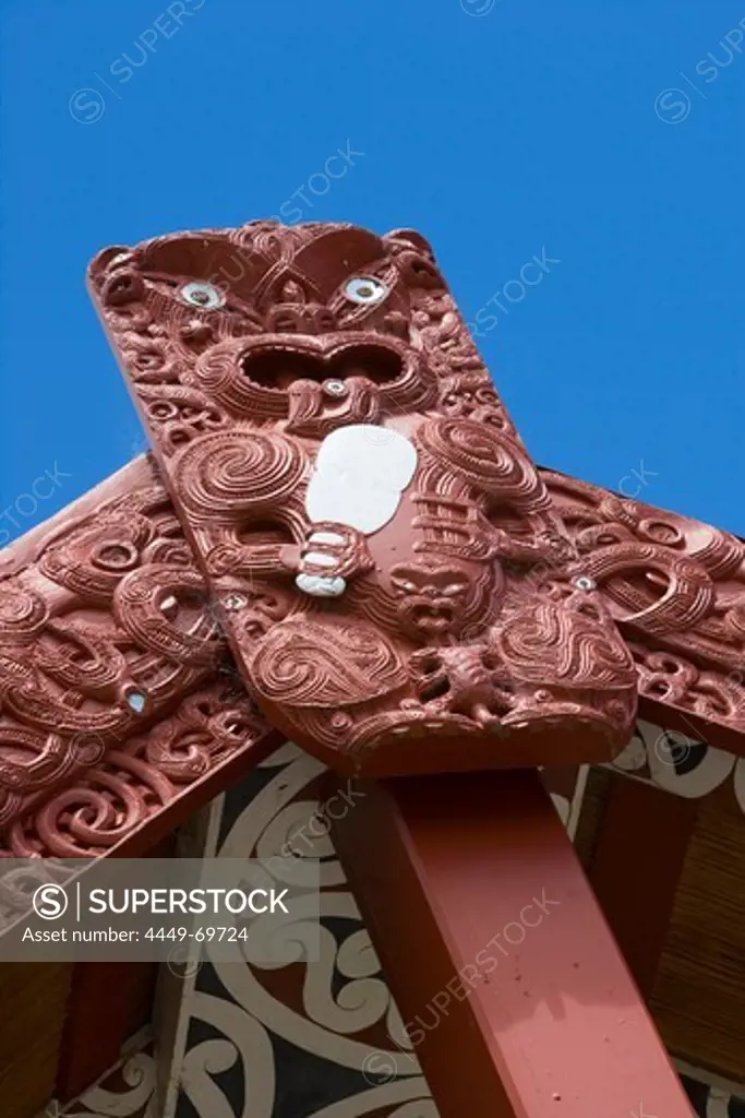 Rotowhio Marae Meeting House Carving, Te Puia, Rotorua, North Island, New Zealand