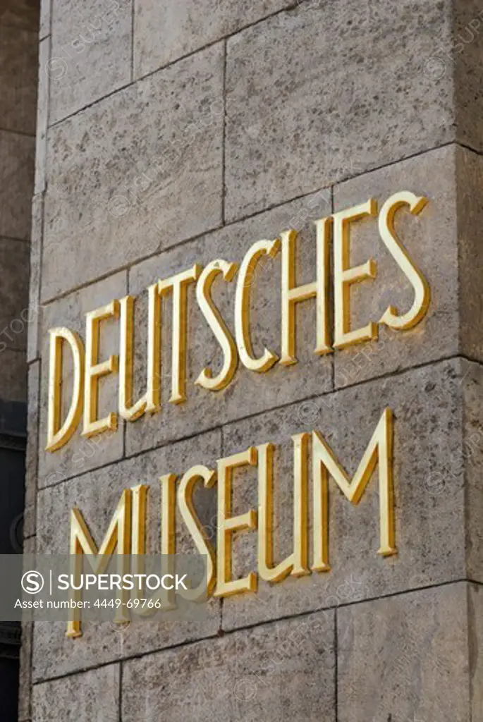 sign Deutsches Museum, German Museum, Munich, Upper Bavaria, Bavaria, Germany
