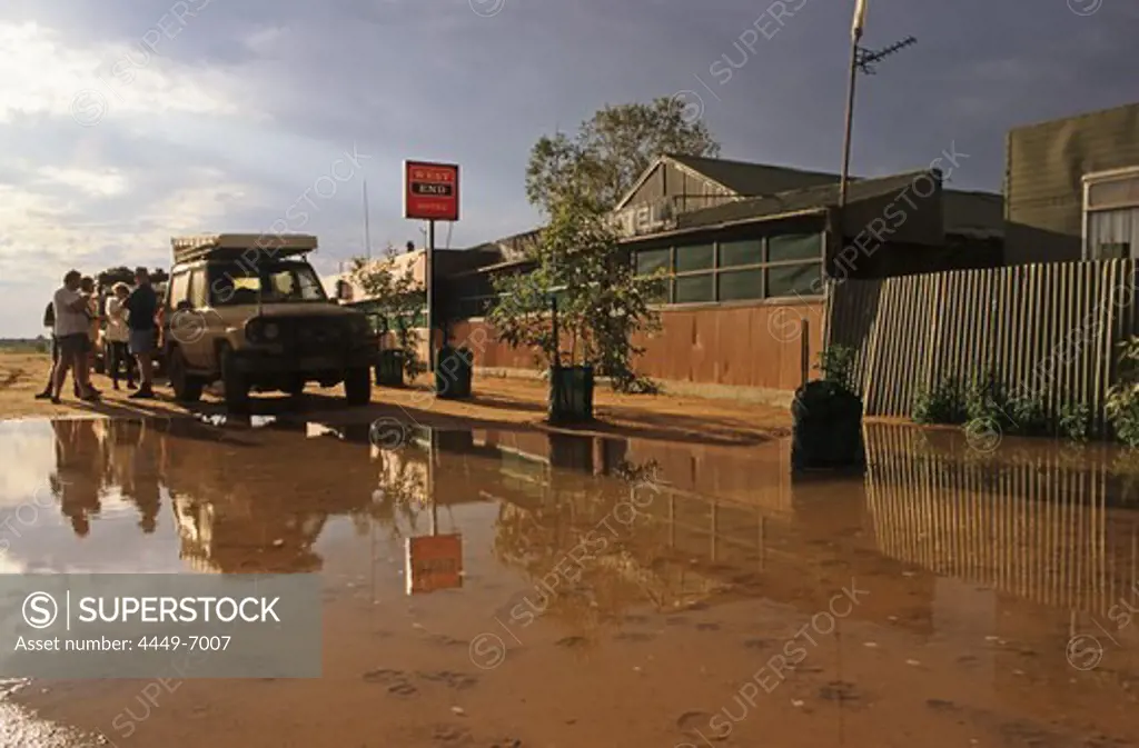 William Creek Hotel, road closed after rain, South Australia, Australia