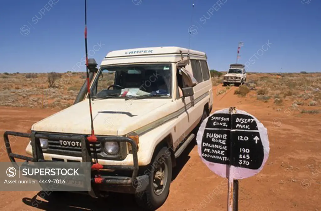 Hand-made sign for 4WD Simpson Desert crossing, travelling along the French Line, Simpson Desert, Queensland, Australia
