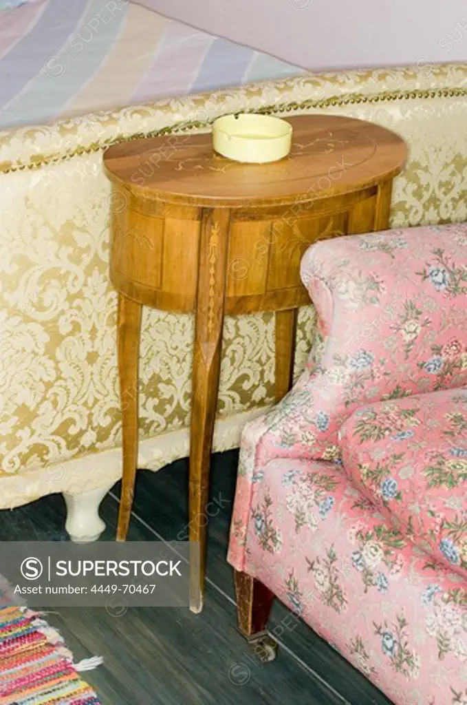 Interior design, bed with chair and table, Bad Toelz, Bavaria, Germany