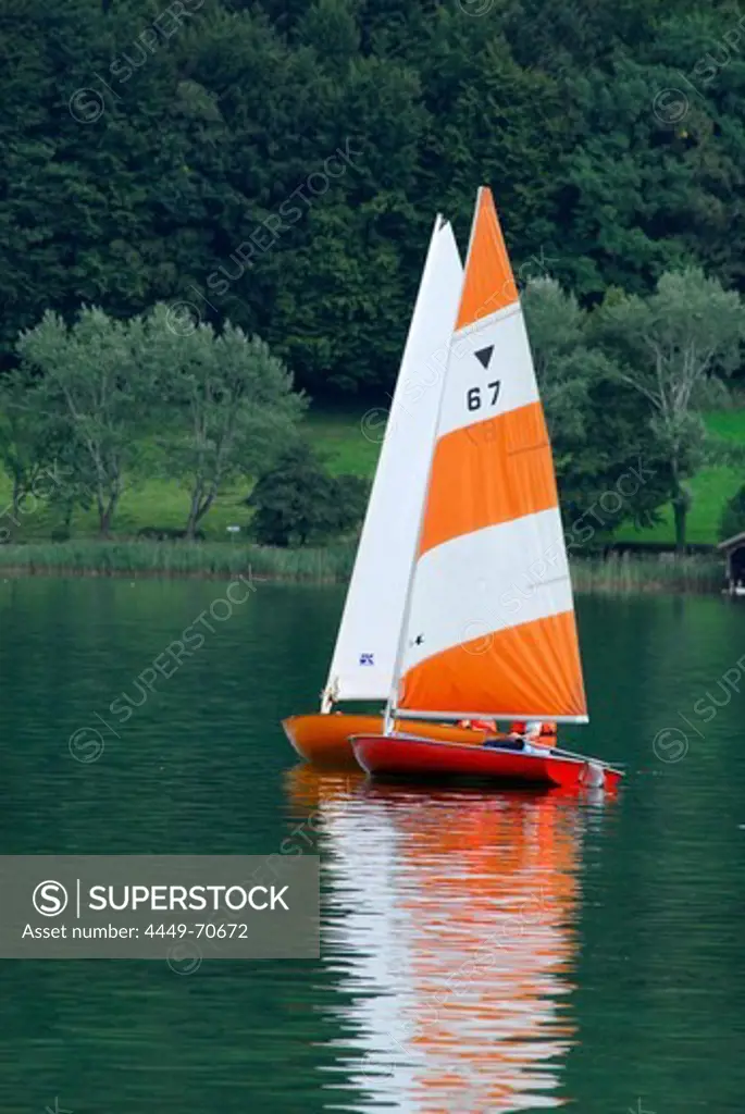 two sailing boats, lake Mattsee, Salzkammergut, Salzburg, Austria