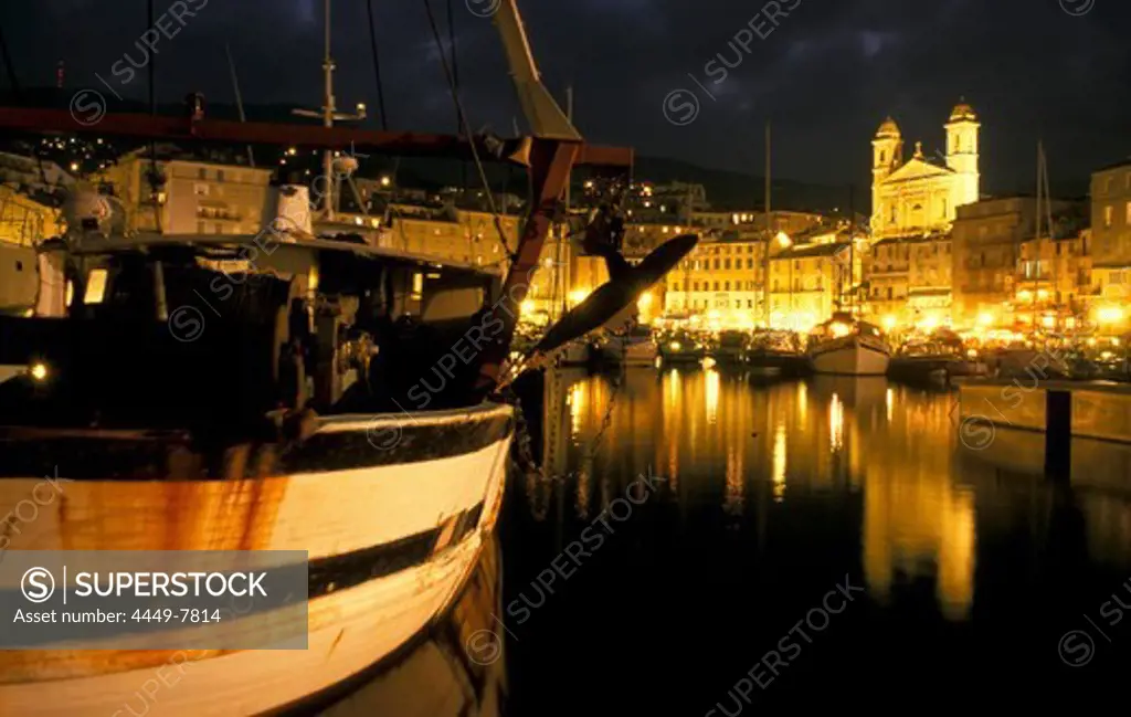 Harbour of Bastia at night, Corsica, France