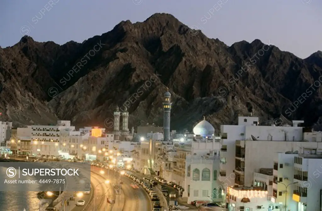 View at the town at night, Mutrah, Muscat, Oman