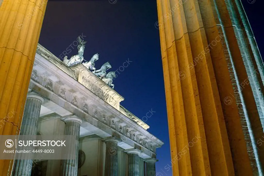 The Quadriga on the Brandenburg Gate at night, Berlin, Germany