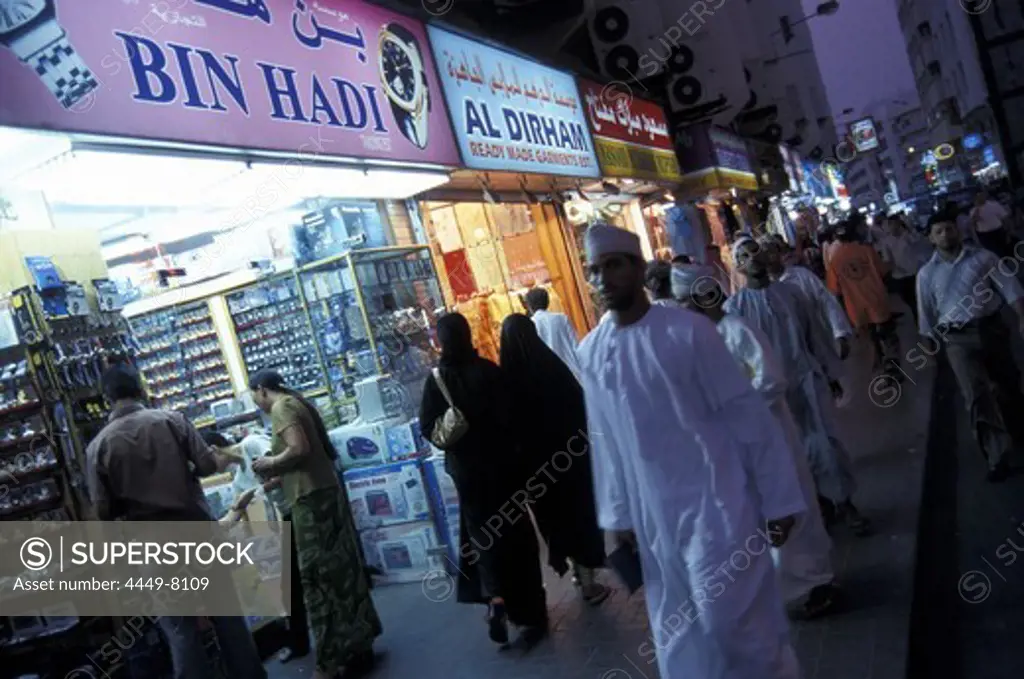People at the market place at night, Dubai, United Arab Emirates, Middle East, Asia