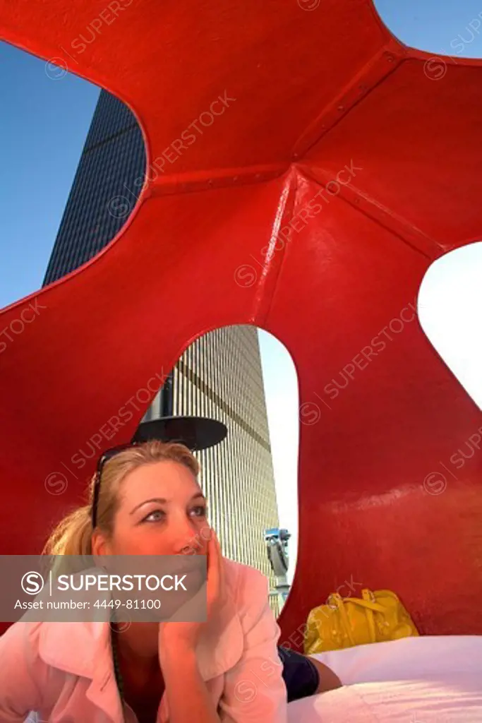 Woman relaxing at the Standard Hotel Rooftop Bar, Downtown Los Angeles, California, USA, United Sates of America