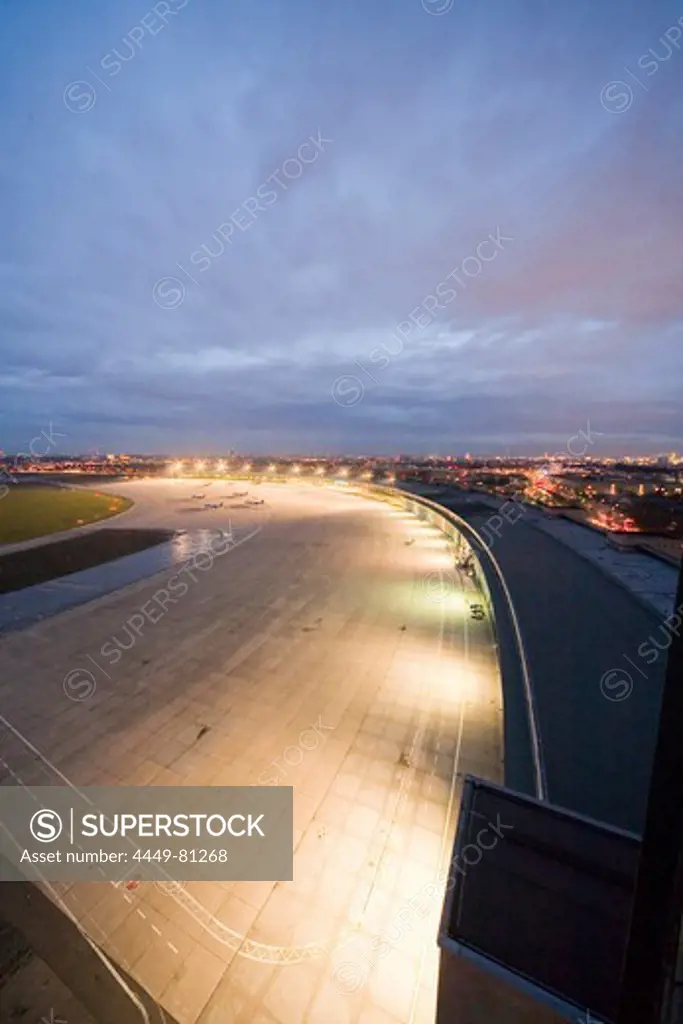 Tempelhof Airport at night, apron, runway, Berlin, Germany