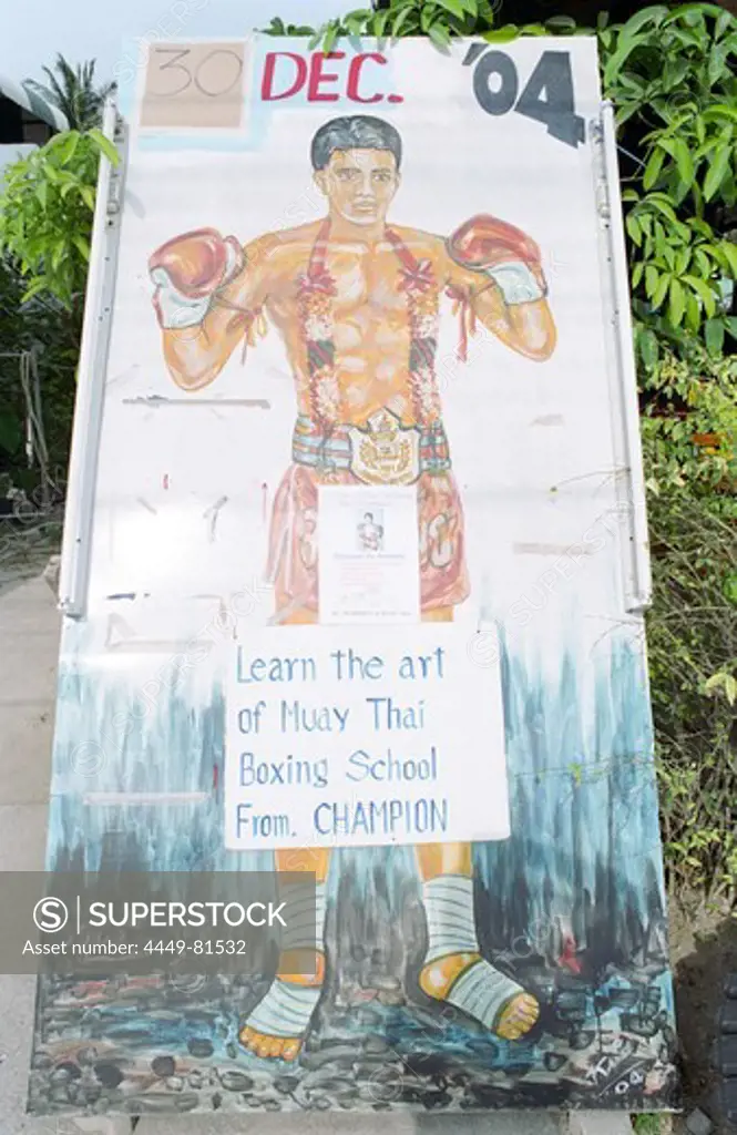 Poster of a thai boxing school, Thong Sala, Ko Pha Ngan, Thailand