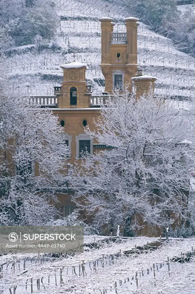Winery and landscape in winter, Bolzano, South Tirol, Italy