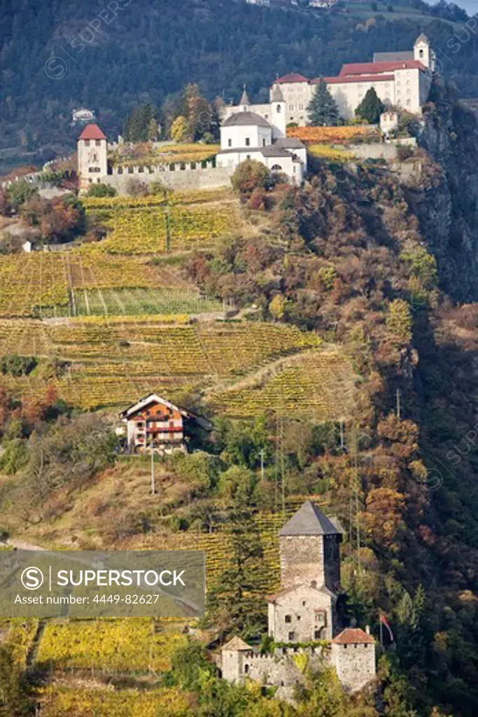 Branzoll castle and Saeben Abbey, Klausen, Trentino-Alto Adige/Suedtirol, Italy