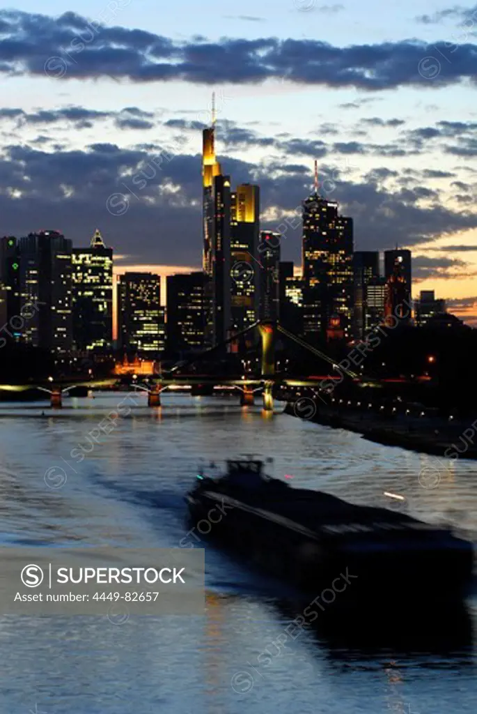 Banking district in the evening, Frankfurt am Main, Hesse, Germany