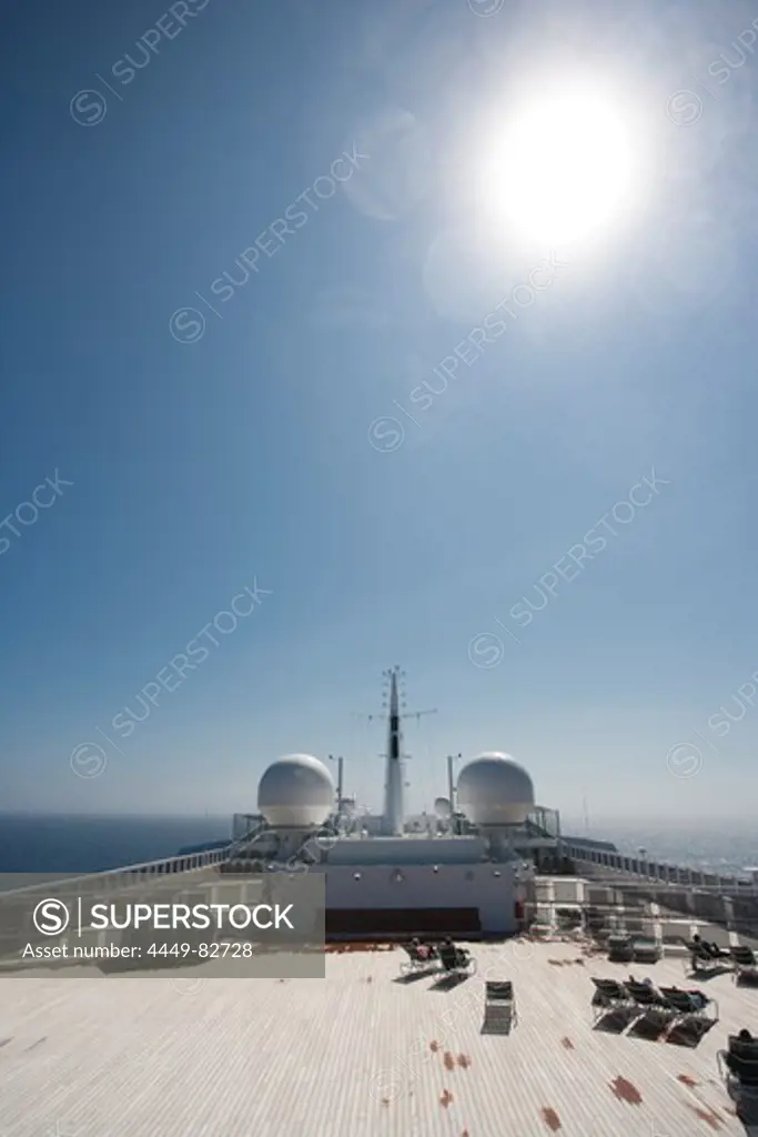 Sun deck on the cruise liner Queen Mary 2, Atlantic ocean