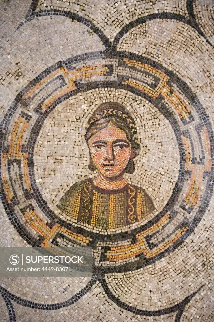 Detail of a mosaic, 4th century, in the Basilica of Aquilea, UNESCO world heritage site, Aquileia, also called Aquilegia, Udine province, Friuli-Venezia Giulia, Italy