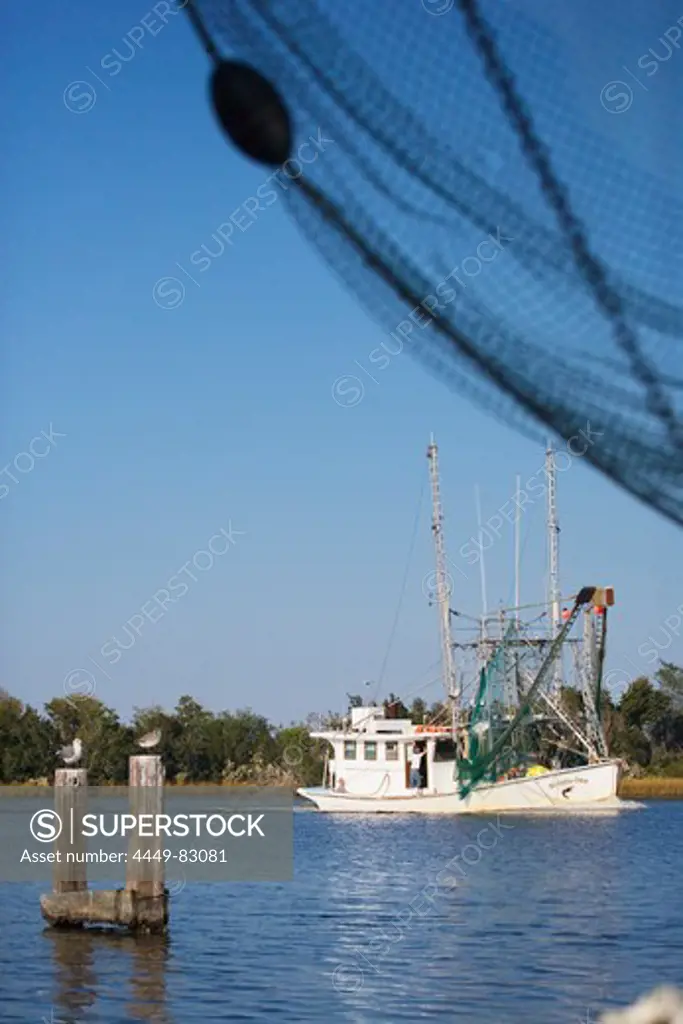 Fishing boat on a branch of the Mississippi river, south of New Orleans, Louisiana, USA