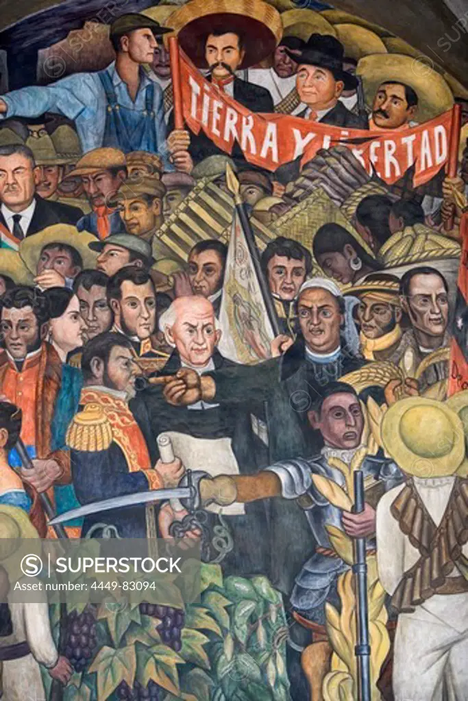 Diego Rivera's cycle of murals Mexico en la historia in the national palace of Mexico City, here a detail of El campesino oprimido (1935), Mexico D.F., Mexico