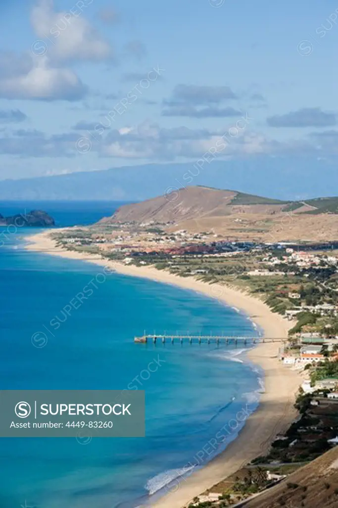 Vila Baleira and Porto Santo Beach seen from Portela, Porto Santo, near Madeira, Portugal
