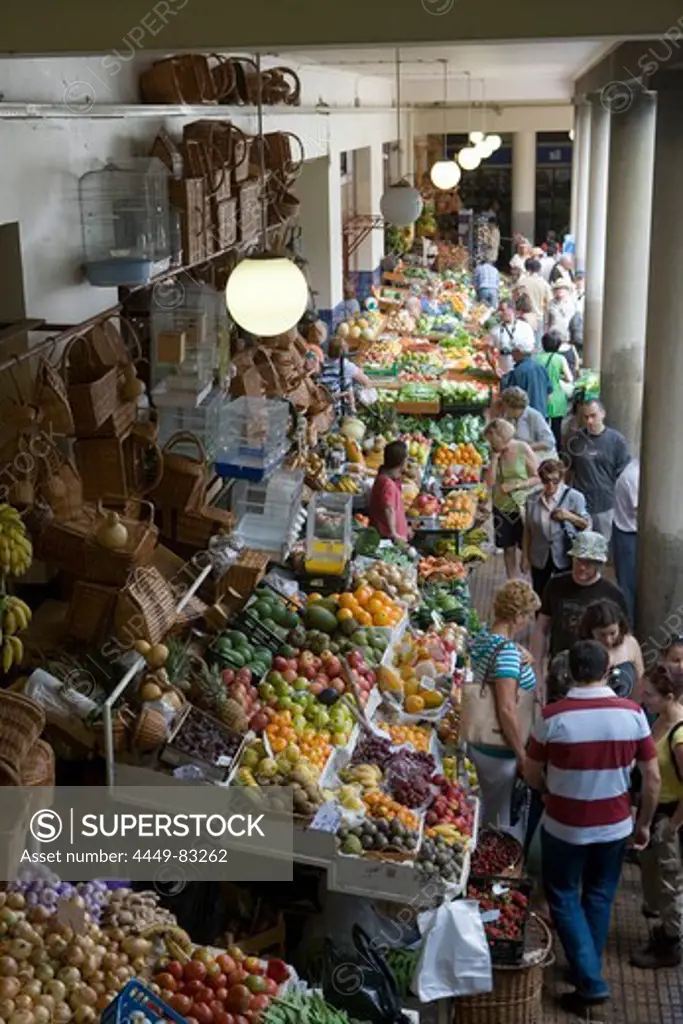 Fruit and vegetable stall in Mercado dos Lavradores Market, Funchal, Madeira, Portugal