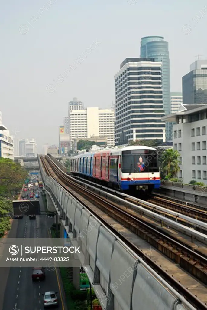 Transportation by Sky Train, Skytrain Station Ratchadamri, Pathumwan, Pathum Wan district, Bangkok, Krung Thep, Thailand, Asia