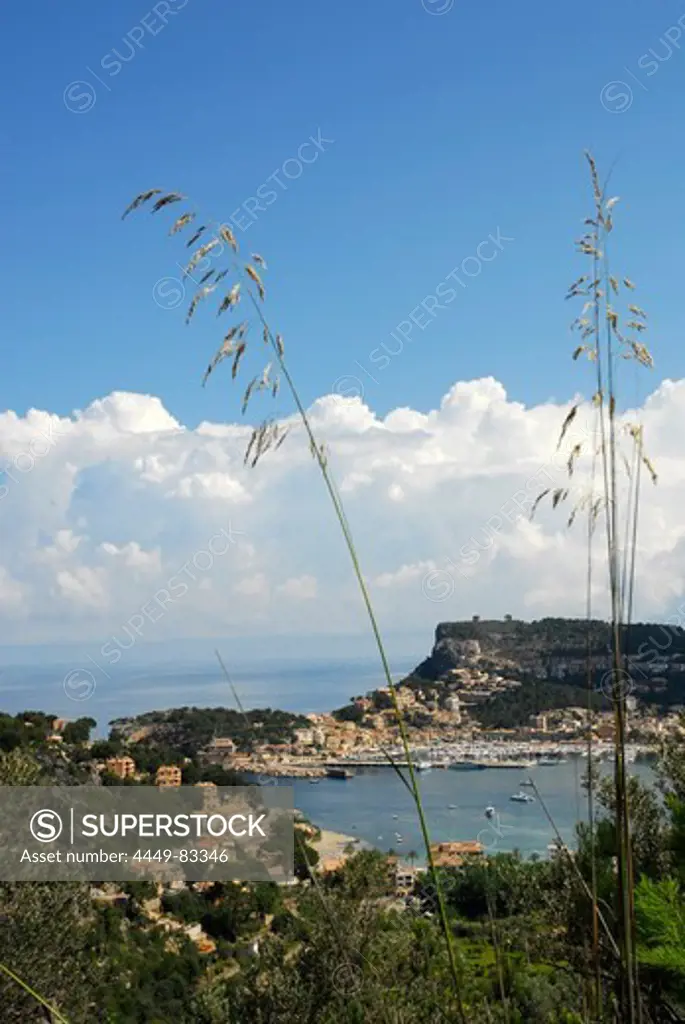 Panorama of the landscape, bay of Puerto Soller, Port de Soller, Mallorca, Majorca, Balearic Islands, Mediterranean Sea, Spain, Europe
