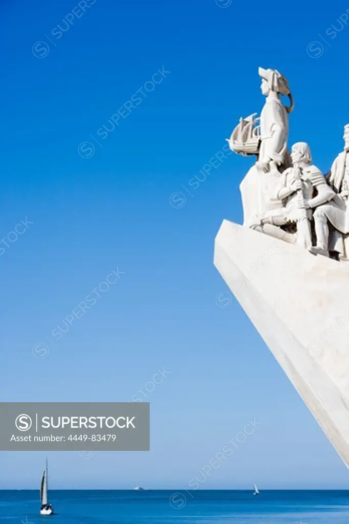 Discoveries Monument, Padrao dos Descobrimentos with sailing boats on the Tagus River, Belem, Lisbon, Lisboa, Portugal, Europe