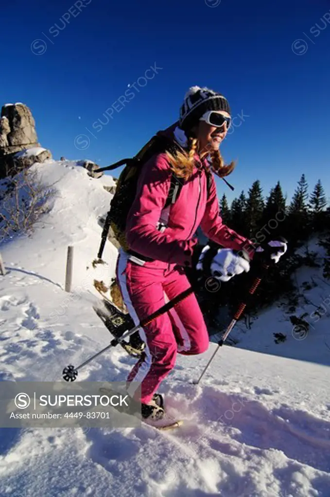 Snowshoeing, Kampenwand, Chiemgau, Bavaria, Germany, model released
