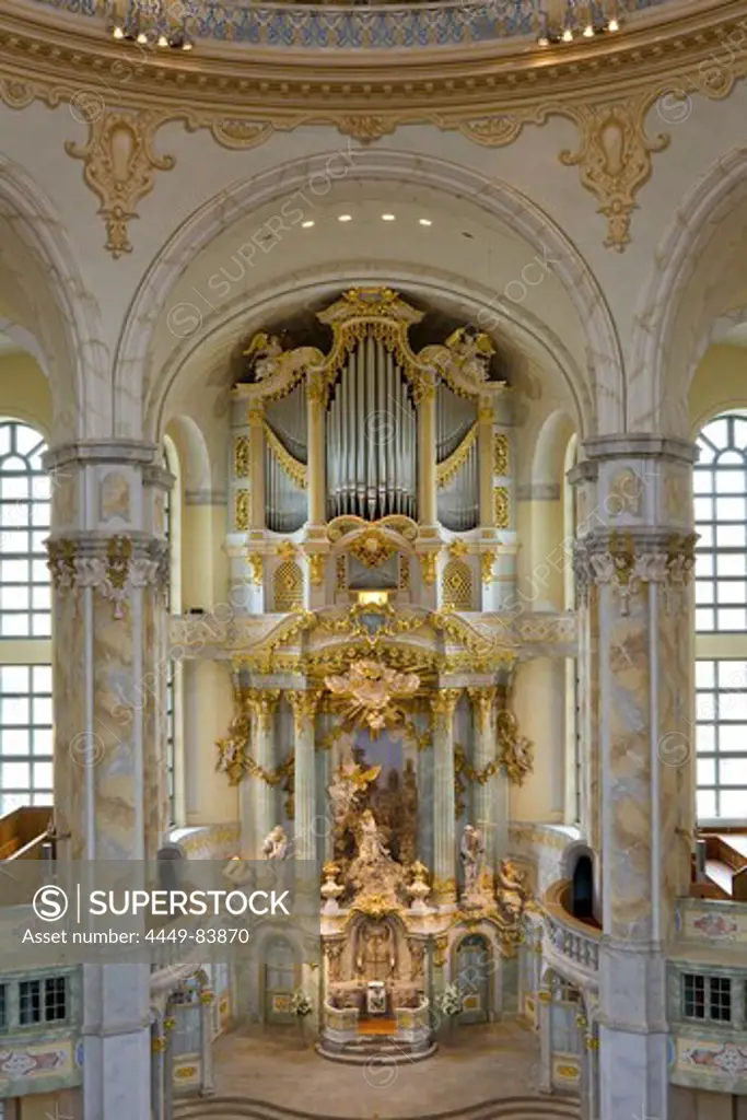 Interior view of the Dresdner Frauenkirche, Church of Our Lady, Dresden, Saxony, Germany, Europe
