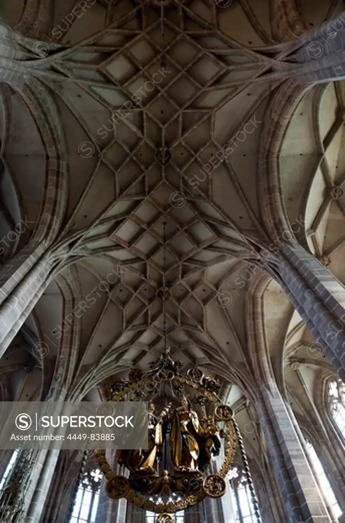Vaulted ceiling in St. Lorenz church in Nuremberg, Nuremberg, Bavaria, Germany, Europe