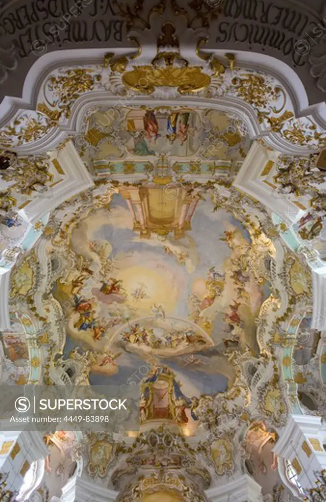 Fresco in Wies church, Wieskirche in Steingaden, Pfaffenwinkel, build from 1745-1754 by brothers Johann Baptist and Dominikus Zimmermann, UNESCO world cultural heritage, Bavaria, Germany, Europe
