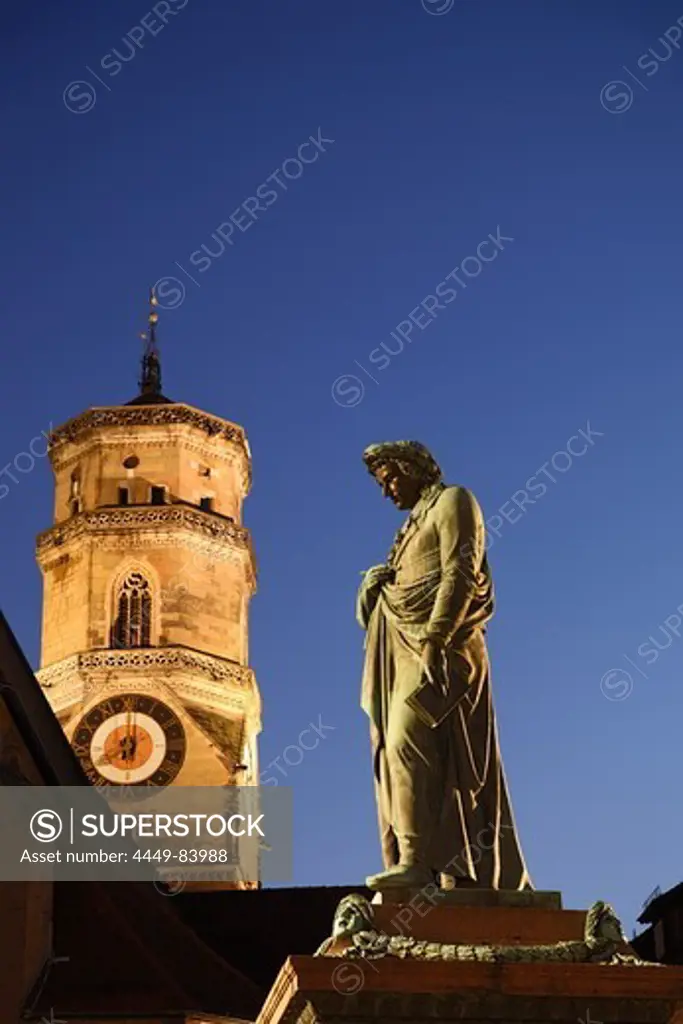 Collegiate Church and Schiller monument, Schiller square, Stuttgart, Baden-Wurttemberg, Germany