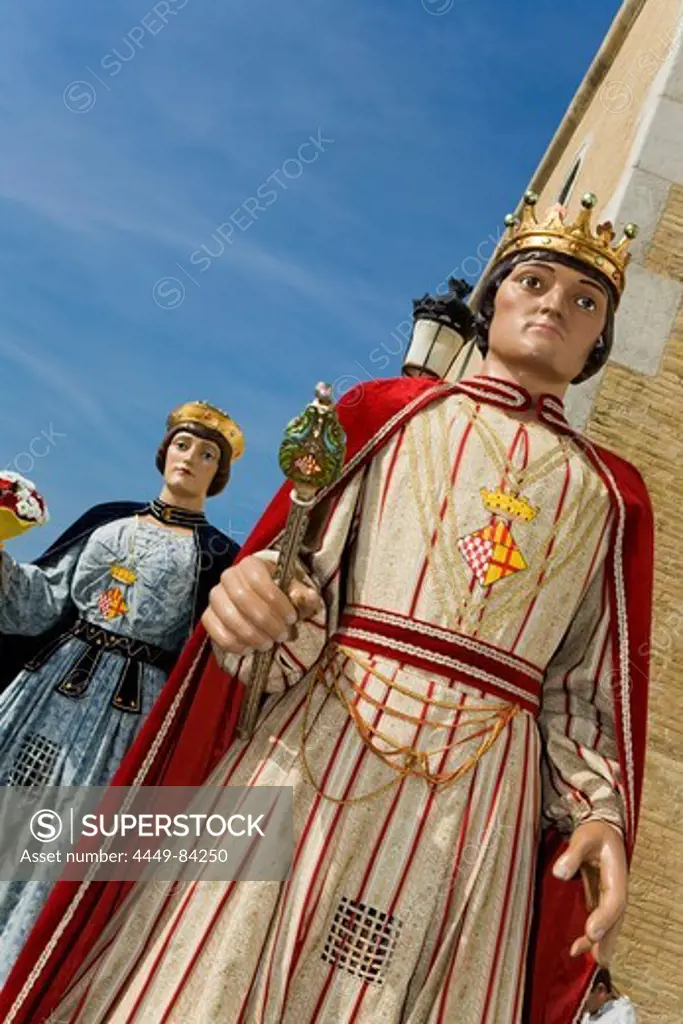 Large figurines at a procession in the city, Festival of Santa Tecla, Sitges, Catalonia, Spain, Europe