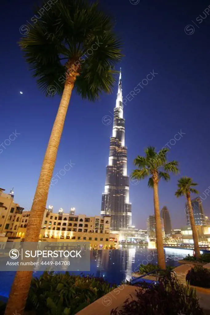 Burj Khalifa, Burj Chalifa in the evening, Dubai, UAE, United Arab Emirates, Middle East, Asia