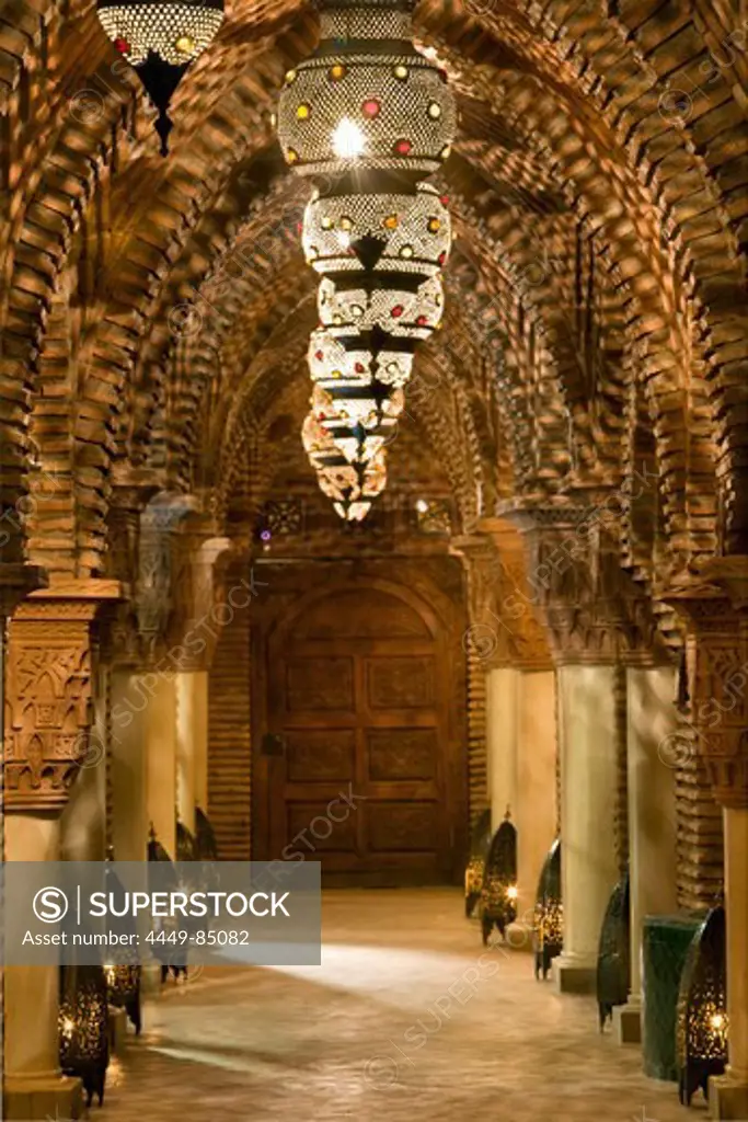 Interior hallway, Riad La Sultana, Luxury Hotel, Marrakech, Morocco, Africa