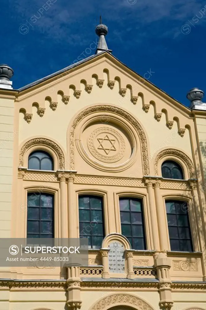 The Nozyk Synagogue under blue sky, Warsaw, Poland, Europe