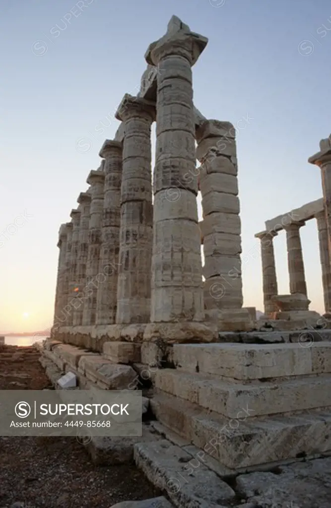 Poseidon temple, Cape Sounion, Sunset, Mediterranean sea, Greece, Europe