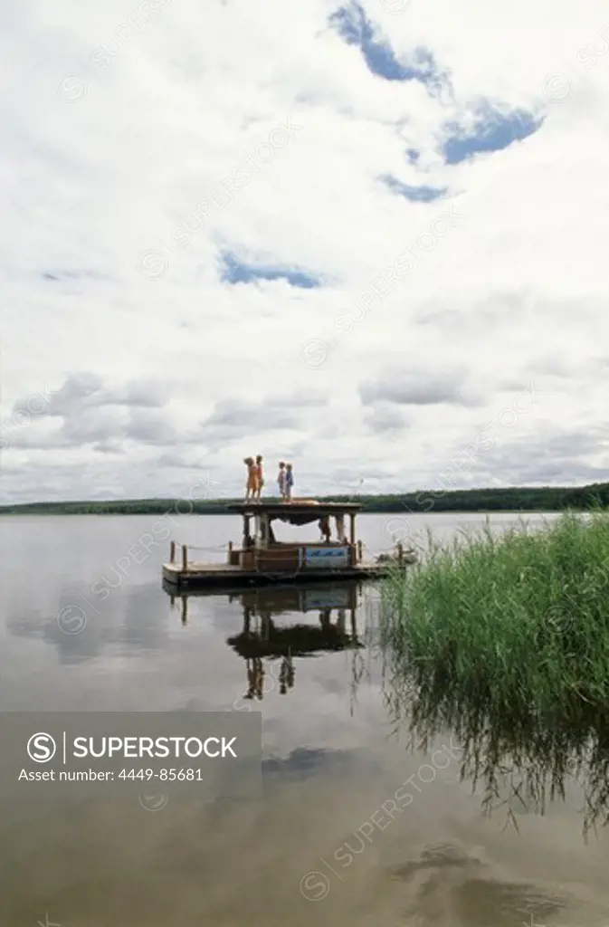 Raft on lake Mueritz, Mecklenburg Lake District, Germany, Europe