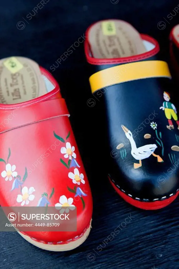 Close up of typical clogs, Malmoe, Skane, South Sweden, Sweden