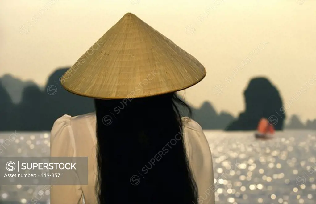 Woman in Halong Bay, Halong Bay, Vietnam, Indochina, Asia