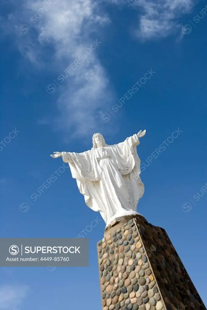 Christ statue at entrance to Peninsula Valdes National Reserve, Peninsula Valdes, Chubut, Patagonia, Argentina, South America, America
