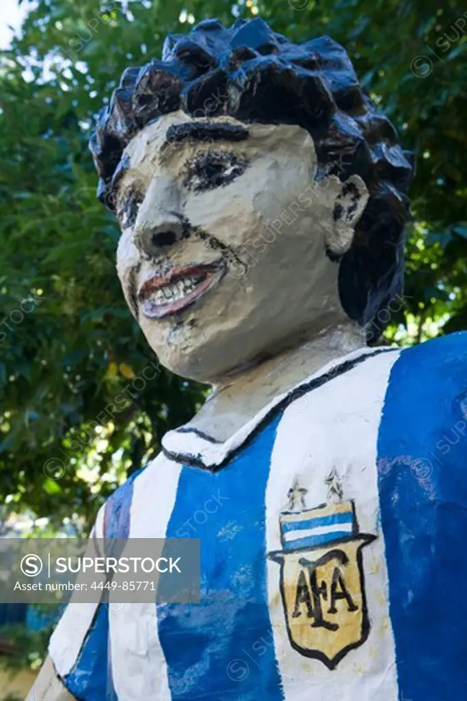 Diego Maradona statue in La Boca district, Buenos Aires, Argentina, South America, America