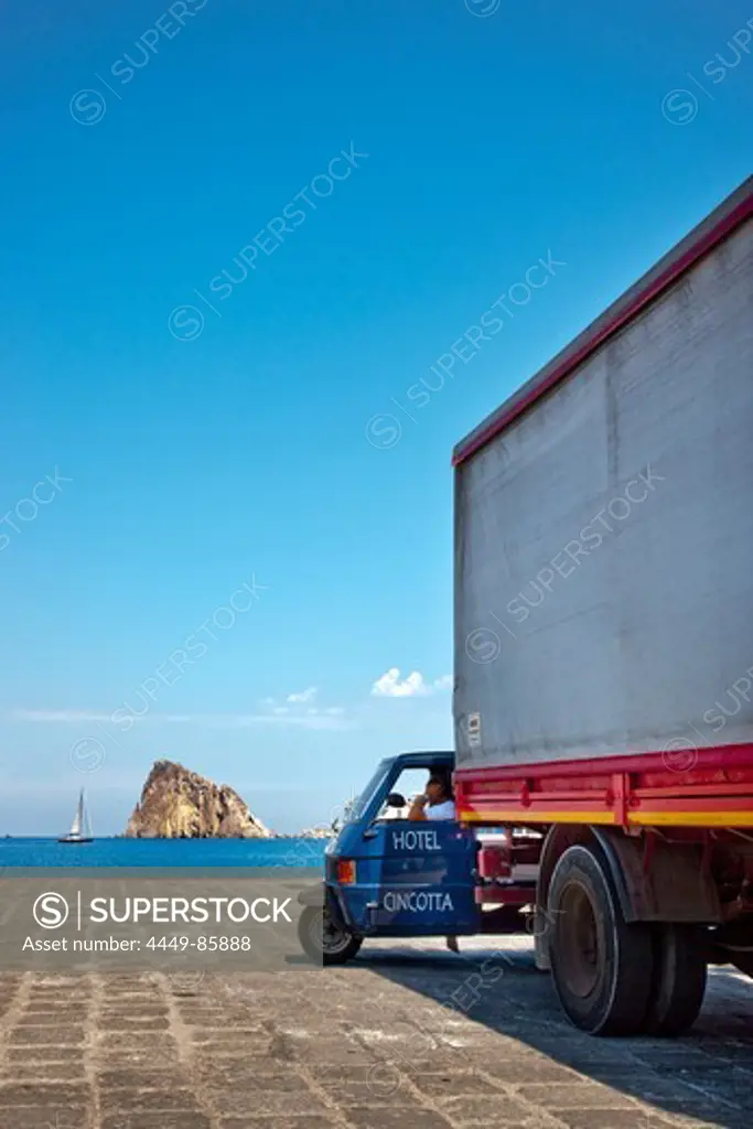 Truck at harbour, Panarea Island, Aeolian islands, Sicily, Italy