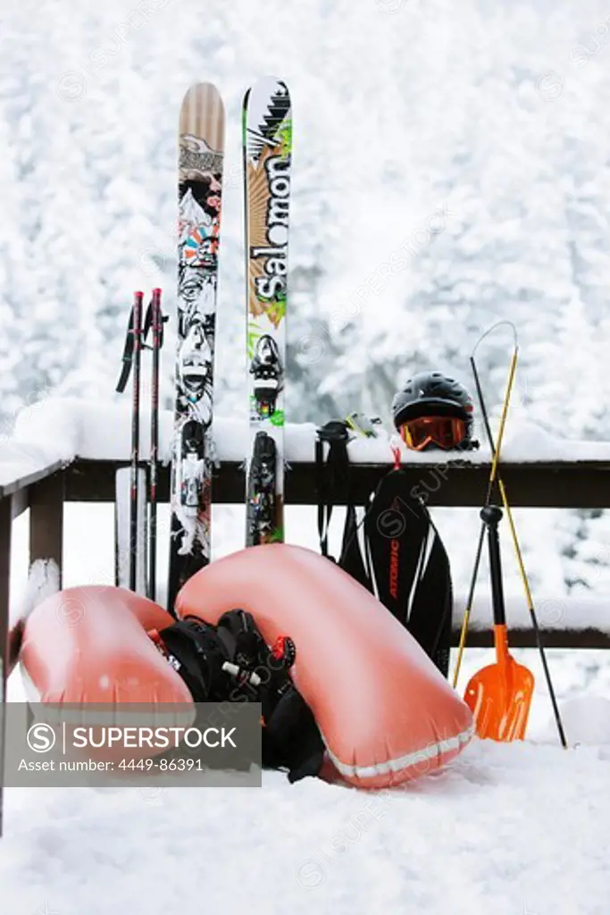 Free skiing equipment, Mayrhofen, Ziller river valley, Tyrol, Austria