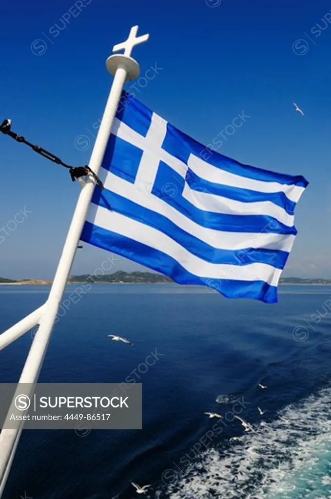The Flag of Greece, travel to Athos mountain, Chalkidiki, Greece