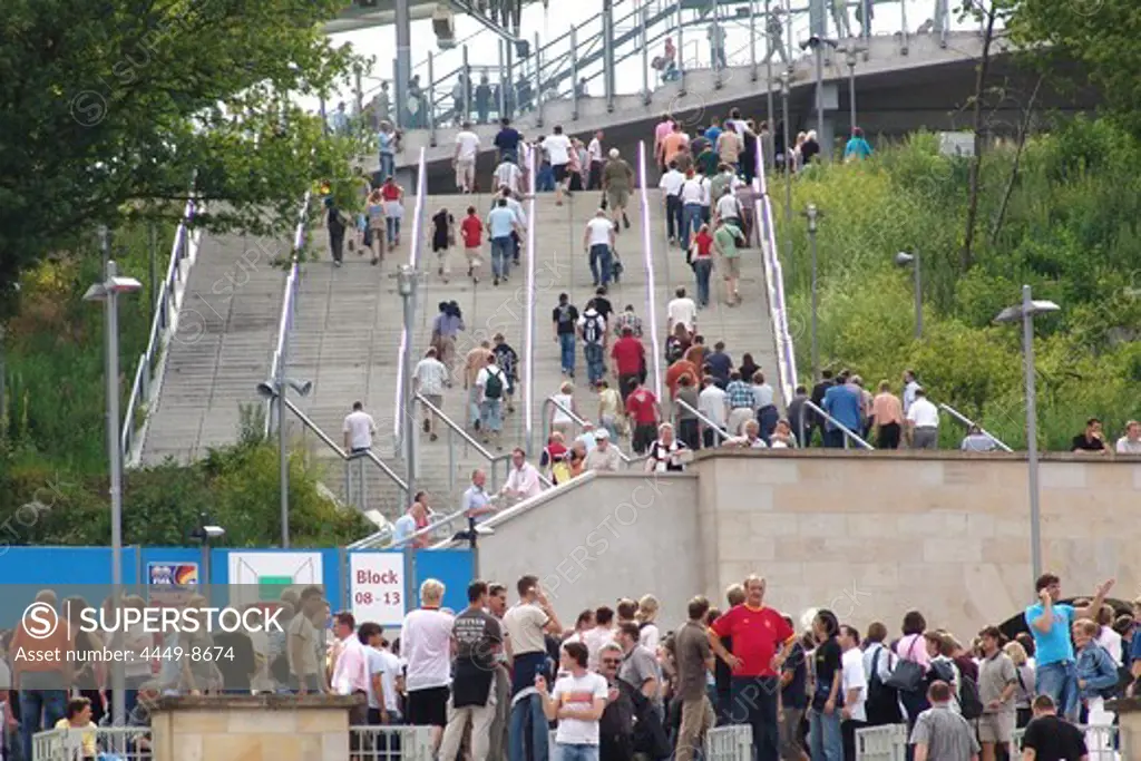 People moving into the Central stadium Leipzig, World Cup 2006, Leipzig, Saxony, Germany, Europe