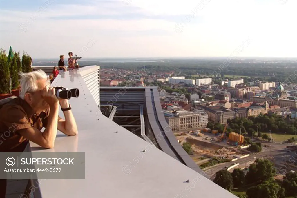 People at the observation deck of the city tower, Leipzig, Saxony, Germany, Europe